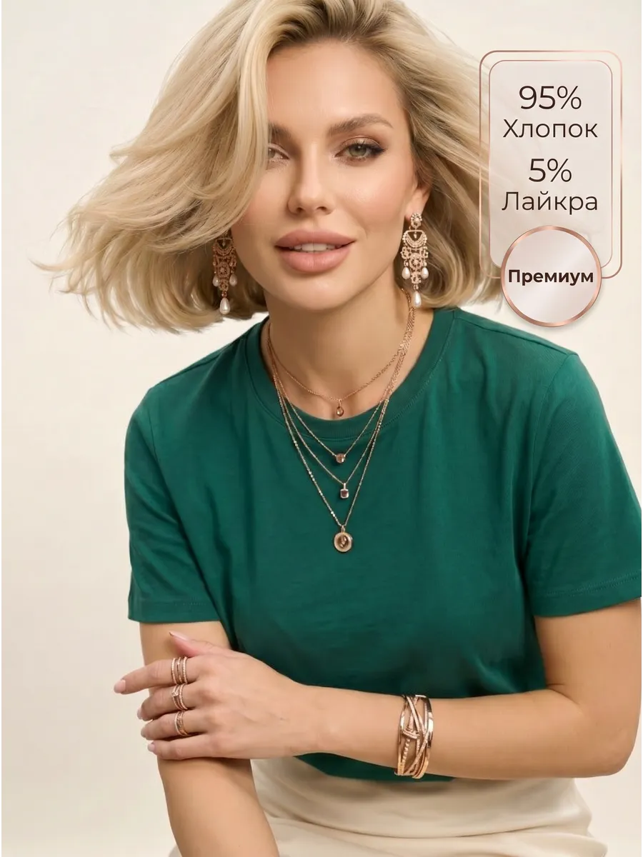 Футболка женская хлопок прямого кроя темно-зелёная